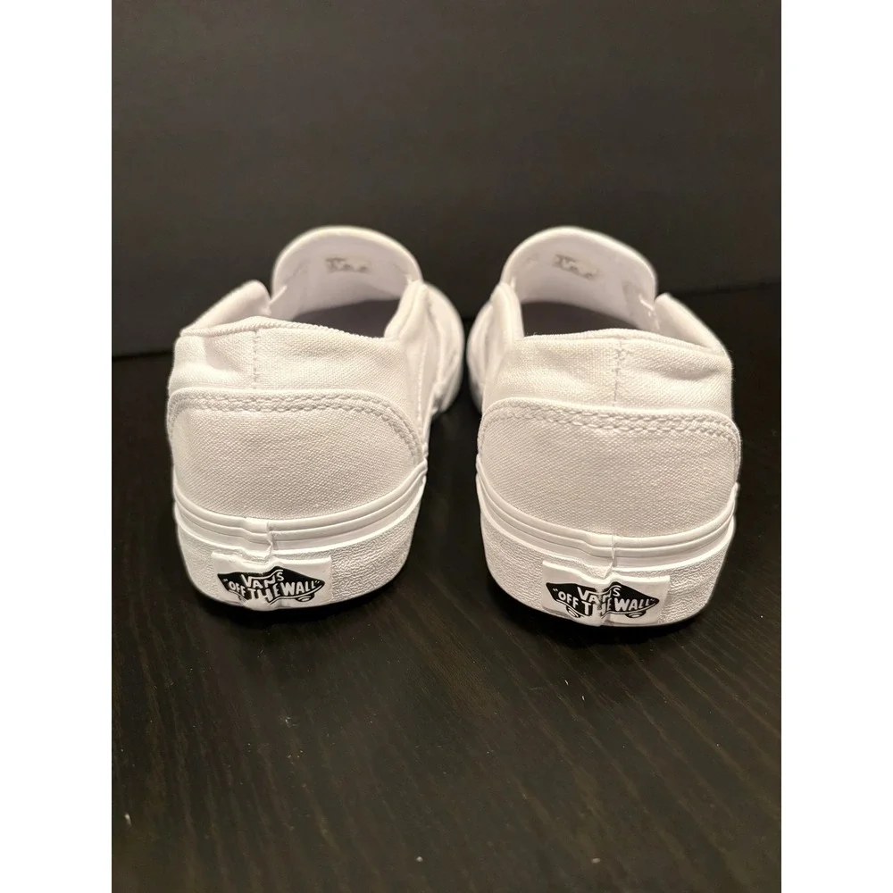 Vans Women Slip On Sneakers Classic Canvas Size 5.5 White Low Top‎ Skater Shoes